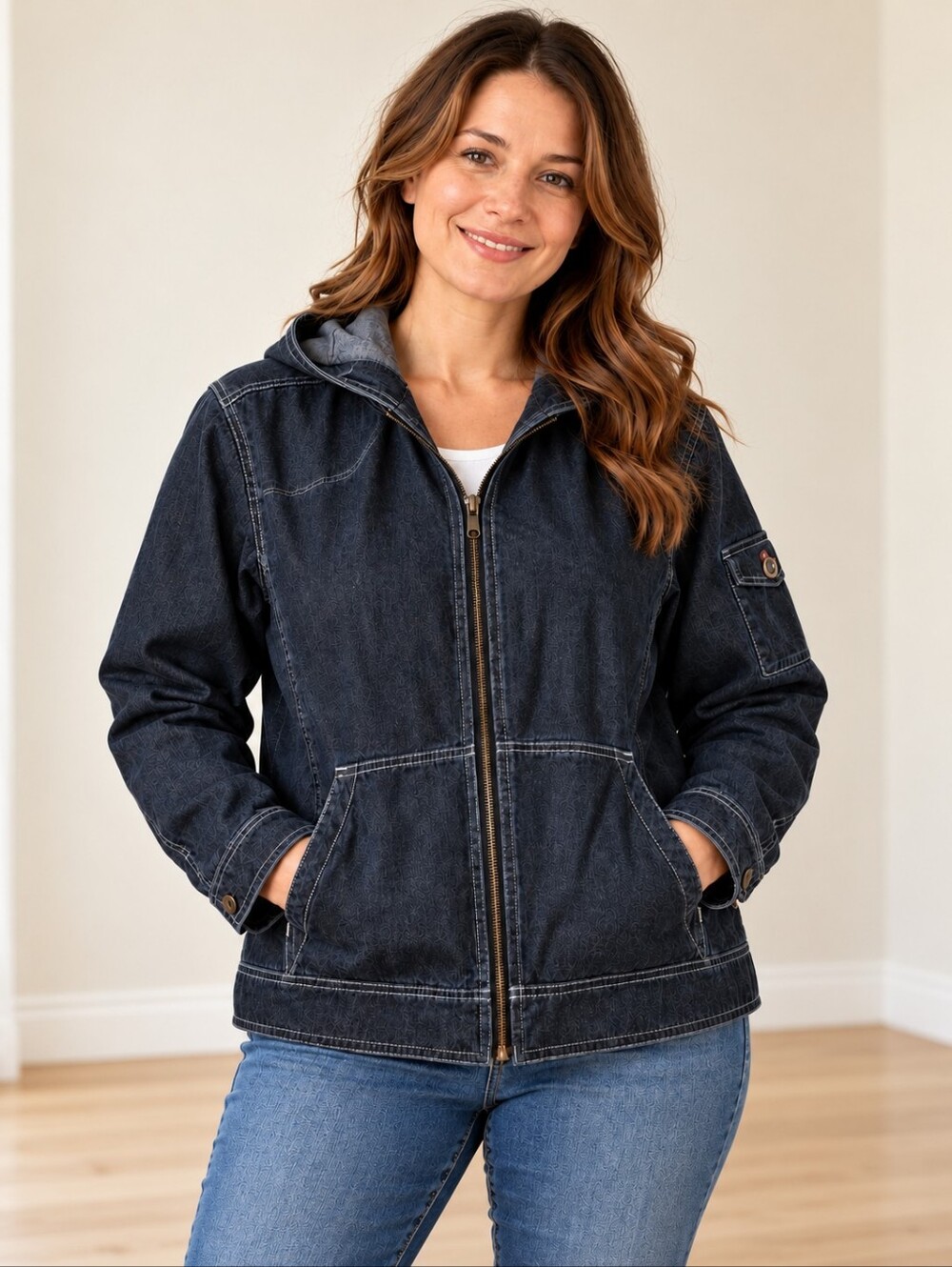 Eddie Bauer Blue Jean Jacket Women's Size Large Denim Hooded